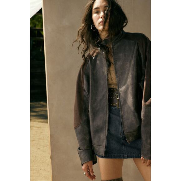 Promesa Size Large Espresso Faux Leather and Suede Barrel-Sleeve Jacket - Picture 5 of 11